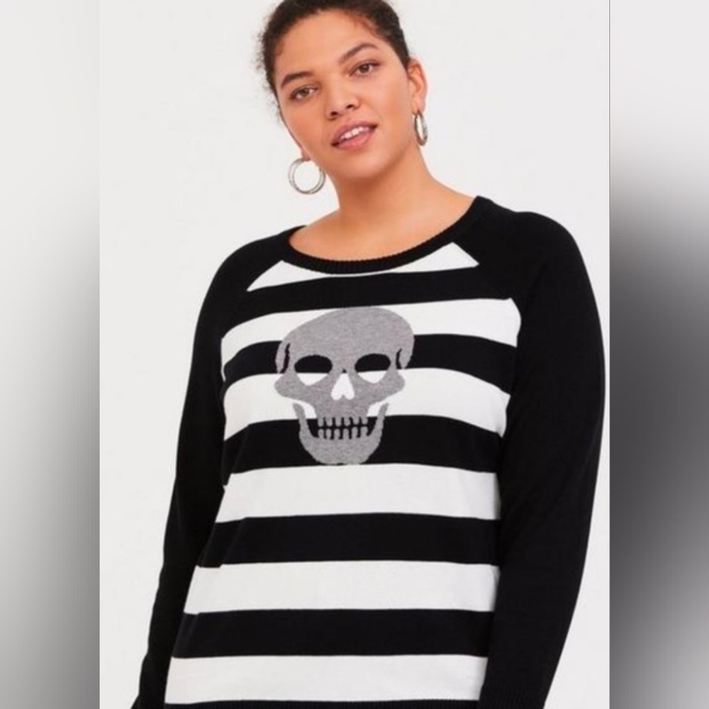 Torrid Black and White Striped Skull Sweater